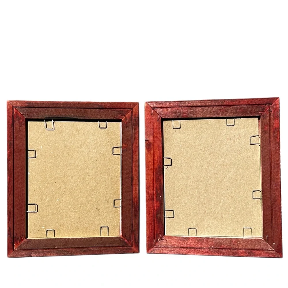ITALIAN Set of Burgundy Decorative Wood Picture Frames with Botanical Prints 5x6